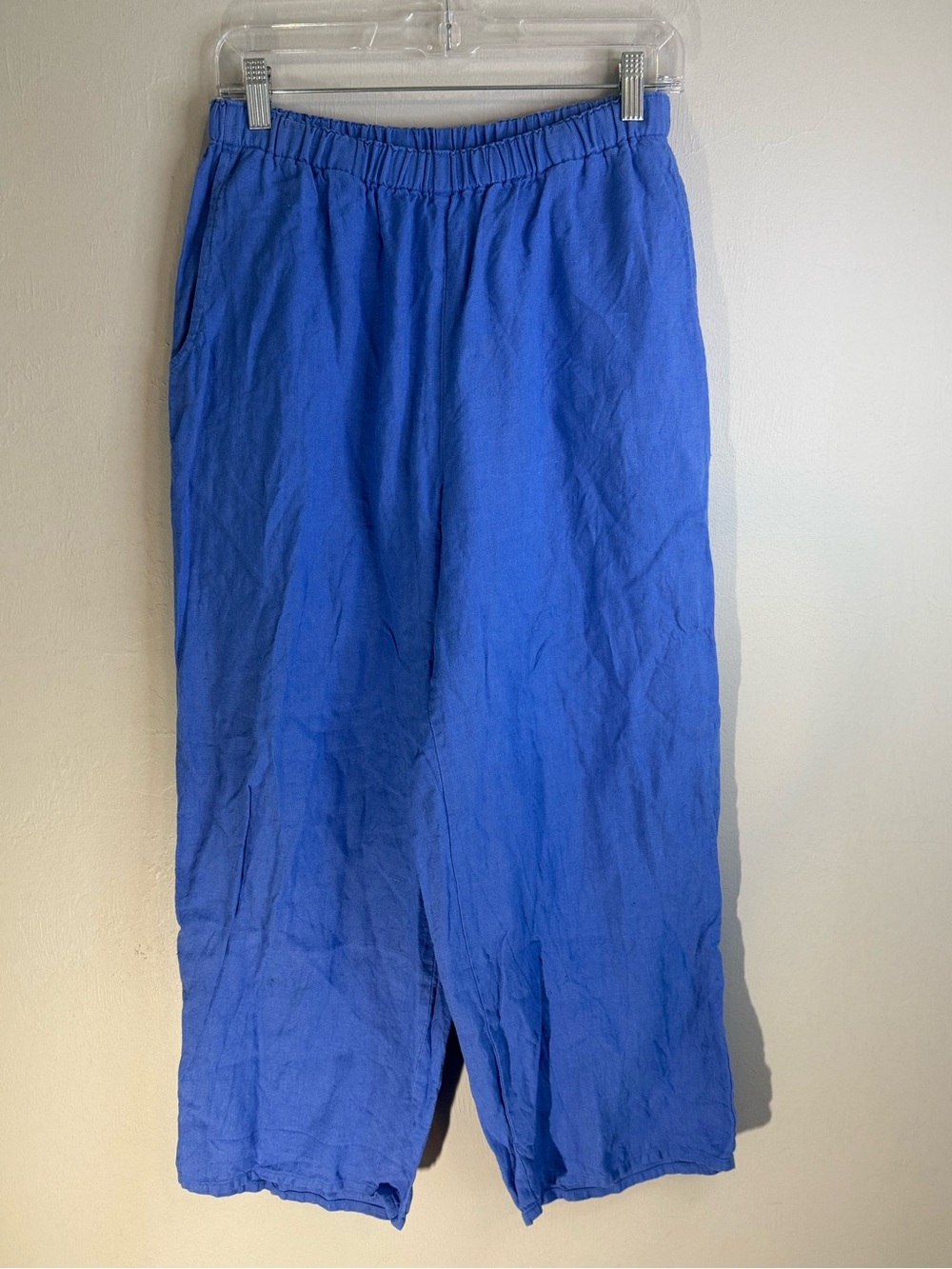 FLAX Women’s Blue European Linen Pants Flax Pull On Wide Leg Crop Lithuania SzS.